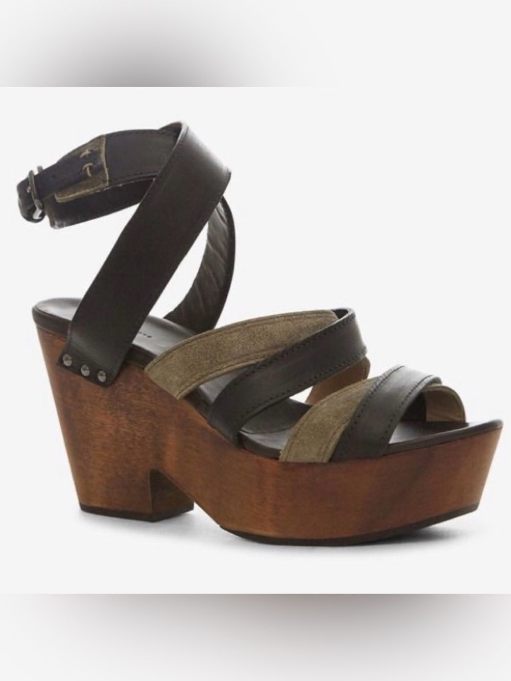 Rag & Bone Addington Leather Platform Wedge Sandals Black Wood Heel Women’s 7